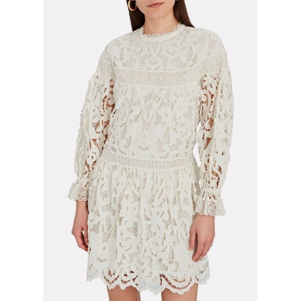 Ulla Johnson Ivory Lace Long-Sleeve Mini Dress